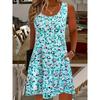 Женское голубое платье-майка без рукавов с цветочным принтом - Летнее платье А-силуэта длиной до колена с карманами, повседневное пляжное платье с круглым вырезом