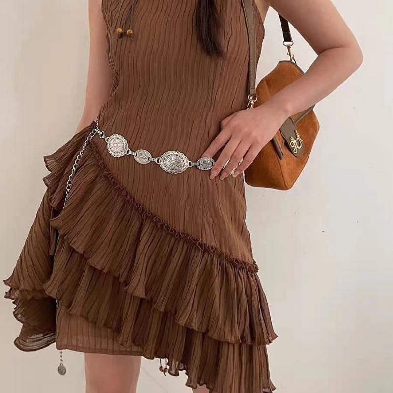 1 Piece Set of Waist Chain Accessories for Women's Retro Bohemian Ethnic Style High-end Silver Metal Chain Belt with Skirt Belt