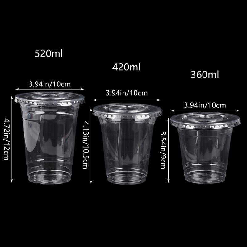 10 шт. 360/420/520 мл пластиковые стаканы с соломинками и крышками, стакан для закусок и напитков, стакан для холодных напитков, прозрачный одноразовый пластиковый стакан ПЭТ, стакан для боба-молочного чая