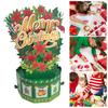 Merry Christmas Greeting Card with Writing Card Cute 3D Christmas Flower & English Letter Green Blessing Cards Creative Folding Holiday Party
