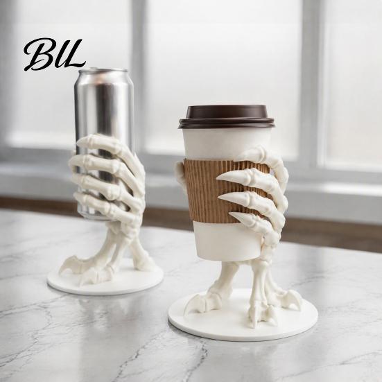 Cool Skeleton Hand Mug Stand Dragon Cup Holder, 3D Printed Gothic Skull Palm Funny Decorative Beverage Coaster Drink Stand, Bone Pattern Organizer for