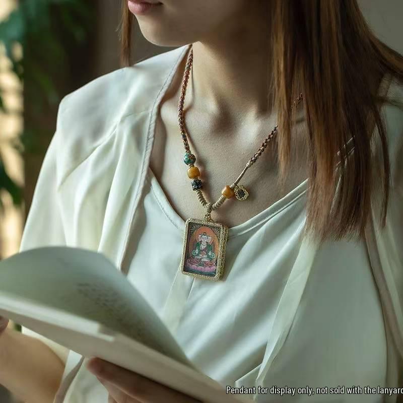 Тибетский крест Дзи Тханка Золотая подвеска Ожерелье Веревка