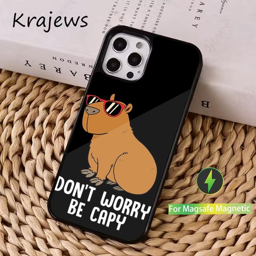 Милый C-Капибара F-Забавный Чехол для Телефона Для iPhone 16,15,14,13,12,11,Pro,Max,Plus,Mini, Magsafe,Магнитный Чехол для Беспроводной Зарядки
