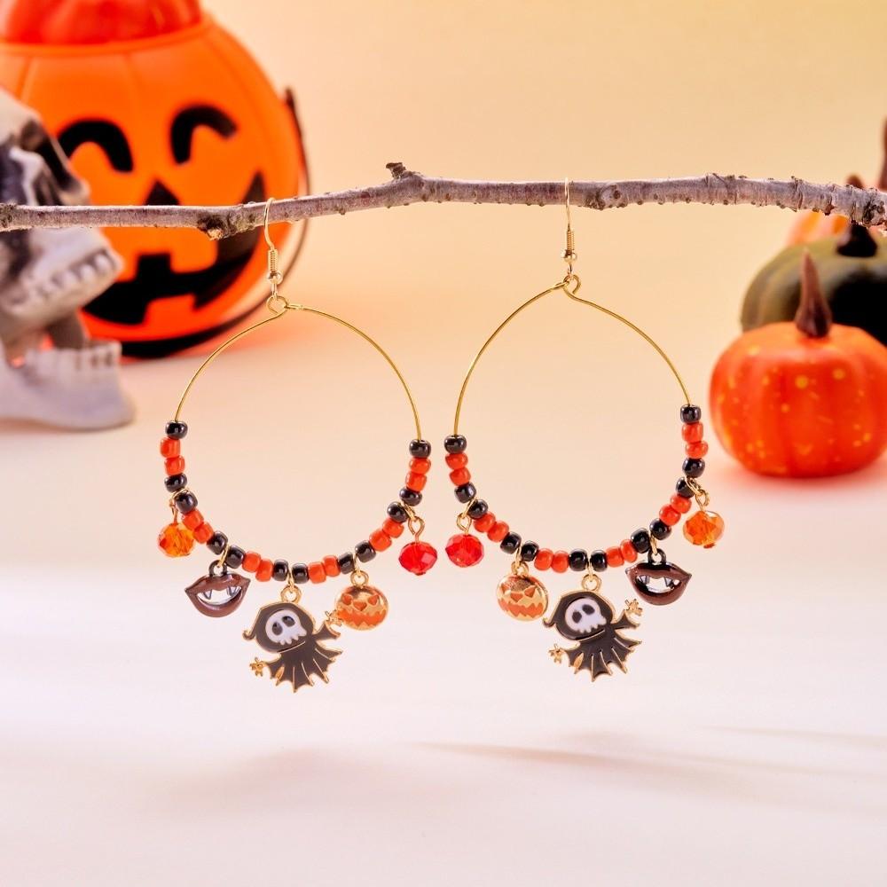 Beads Halloween Earrings Circle Ghost Dangle Earrings Creative Pumpkin Hoop Earrings  Hipster
