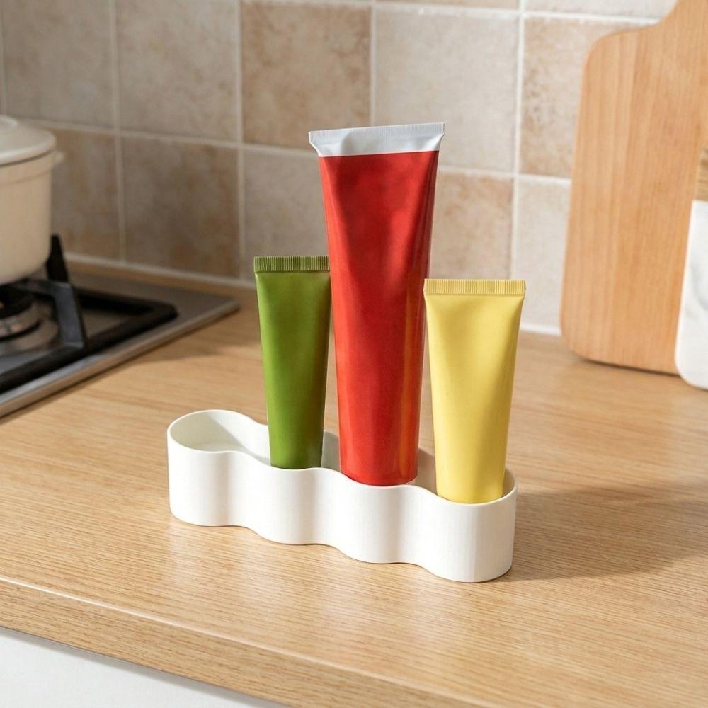 4 Slots Condiment Tube Rack Wave Shaped Pantry Squeeze Tube Box For Kitchen Fridge Door