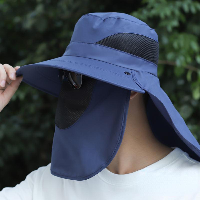 Big Wide Brim Visor Hat Men Women Sunshade Fishing Sun Cap with Sunscreen Face Mask for Outdoor Work Jungle Safari Neck Protect