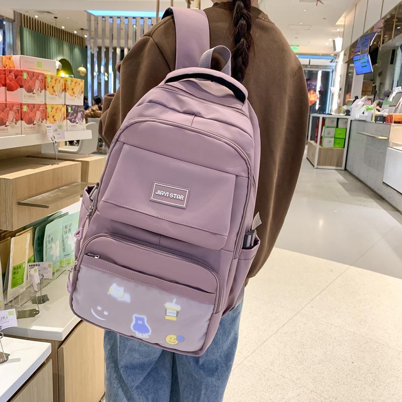 Студенческий школьный женский однотонный рюкзак большой емкости