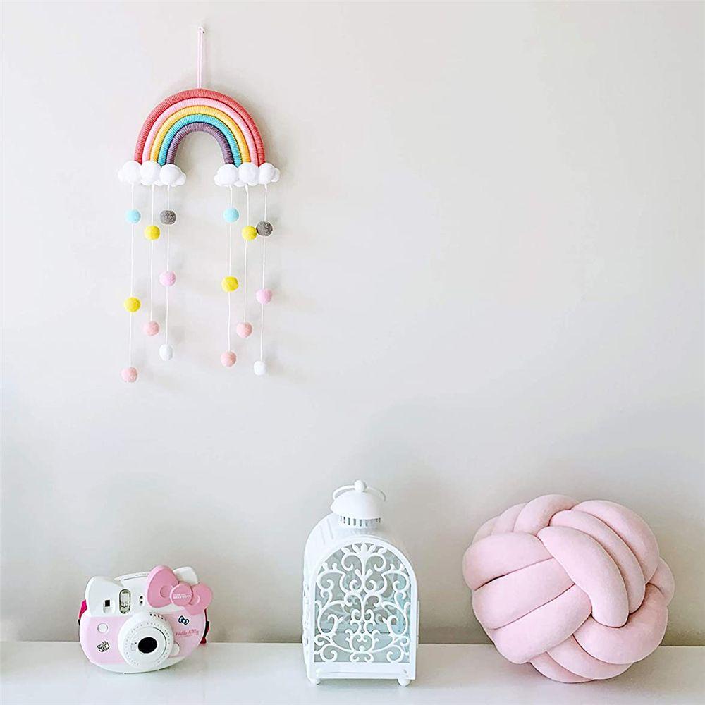 Five Strands Rainbow Clouds Hanging Decoration Hand-woven Colorful Pom Pom Felt Ball Tassel Wall/Window Hanging Decoration Craft