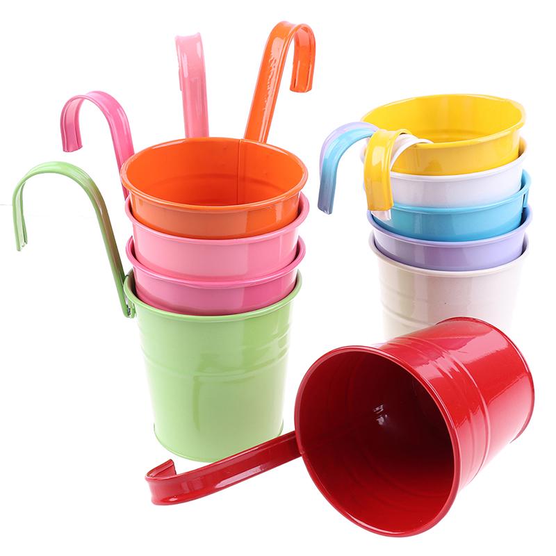 Metal Iron Hanging Flower Pot Container Home Balcony Garden Planter Barrel