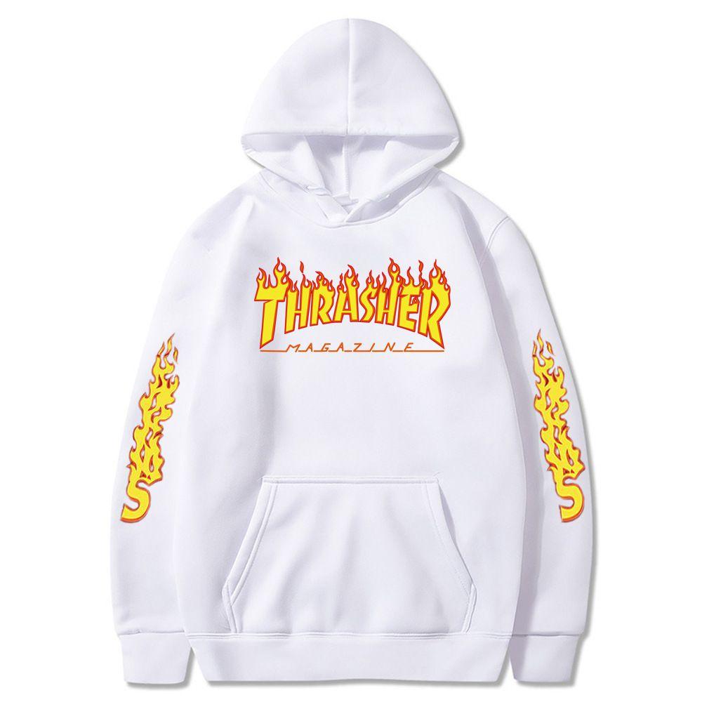 Худи-пуловер большого размера с принтом пламени, свободного кроя, повседневный свитшот для пары