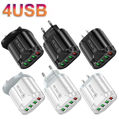 Быстрое 4-портовое USB-зарядное устройство QC3.0 со светящимся индикатором для мобильных устройств - Адаптер US/EU/UK