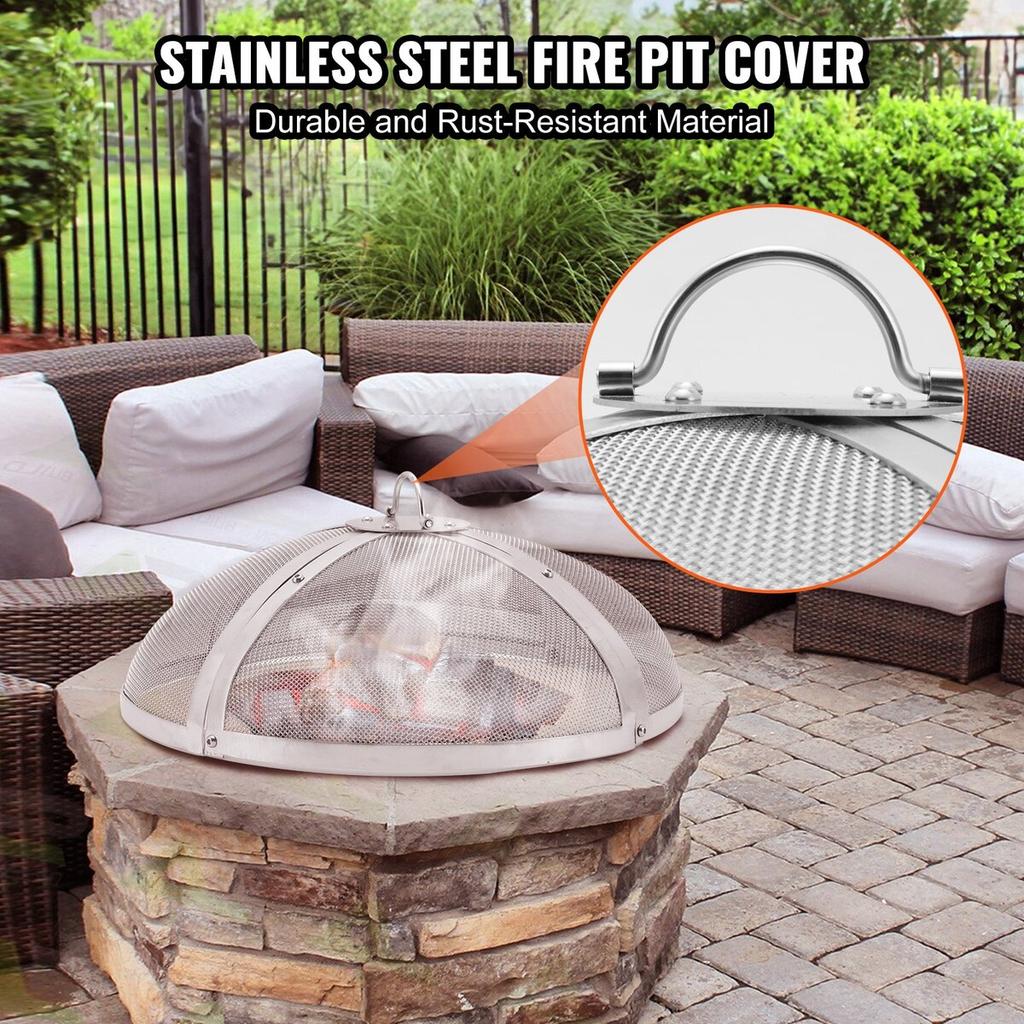 Fire Pit Spark Screen Round 36", Reinforced Heavy Duty Steel Metal Cover, Outdoor Firepit Lid, Easy-Opening Top Screen Covers Round with Ring Handle