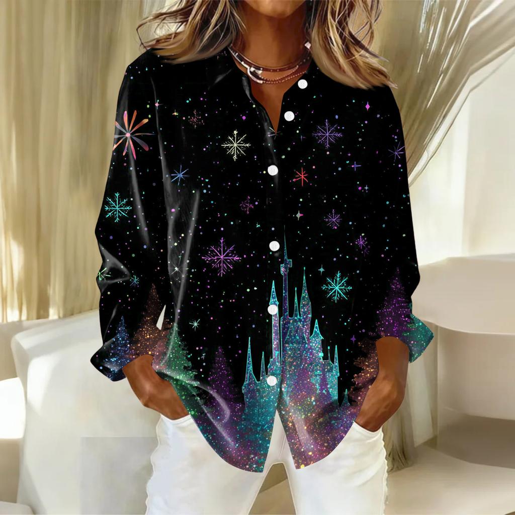 Women's Shirt With Floral Print Buttons, Long Sleeved Casual Regular Shirt Blouses Casual Plus Size Basic Tops