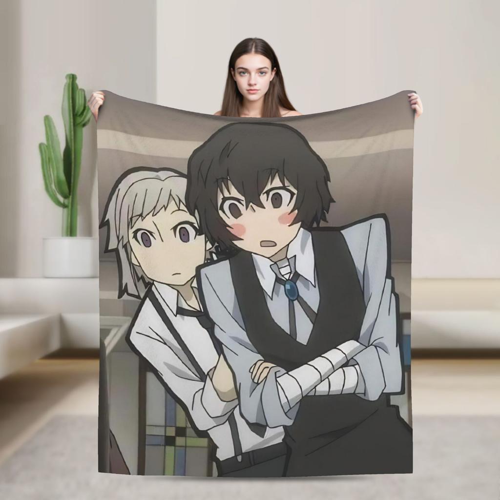 Dazai Bungo Stray Dogs Blanket Flannel Printed Multifunction Super Warm Throw Blanket for Home Travel Quilt