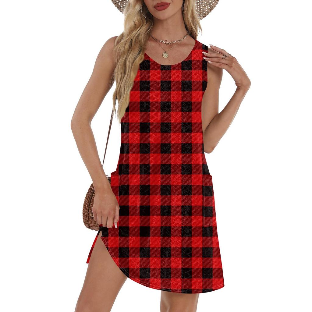 Women's Casual Sundress With Pockets Summer Boho Beach Dress T-Shirts Dress V Neck Loose Tank Dresses