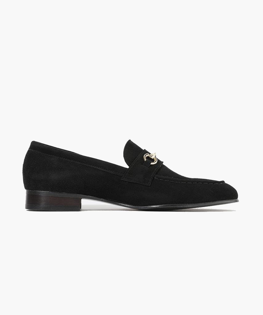 Firenze Atelier Плоский дизайн Деталь с пряжкой-подкова Замшевые лоферы 7101-Qs [Черный]