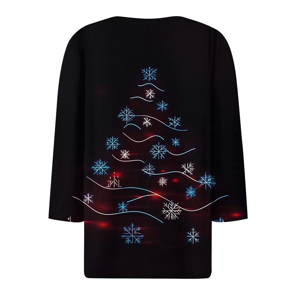 Жен. Футболка Футболка С принтом Пуговицы Рукав 3/4 Повседневные Выходные Мода Классический V-образный вырез Обычный Топ