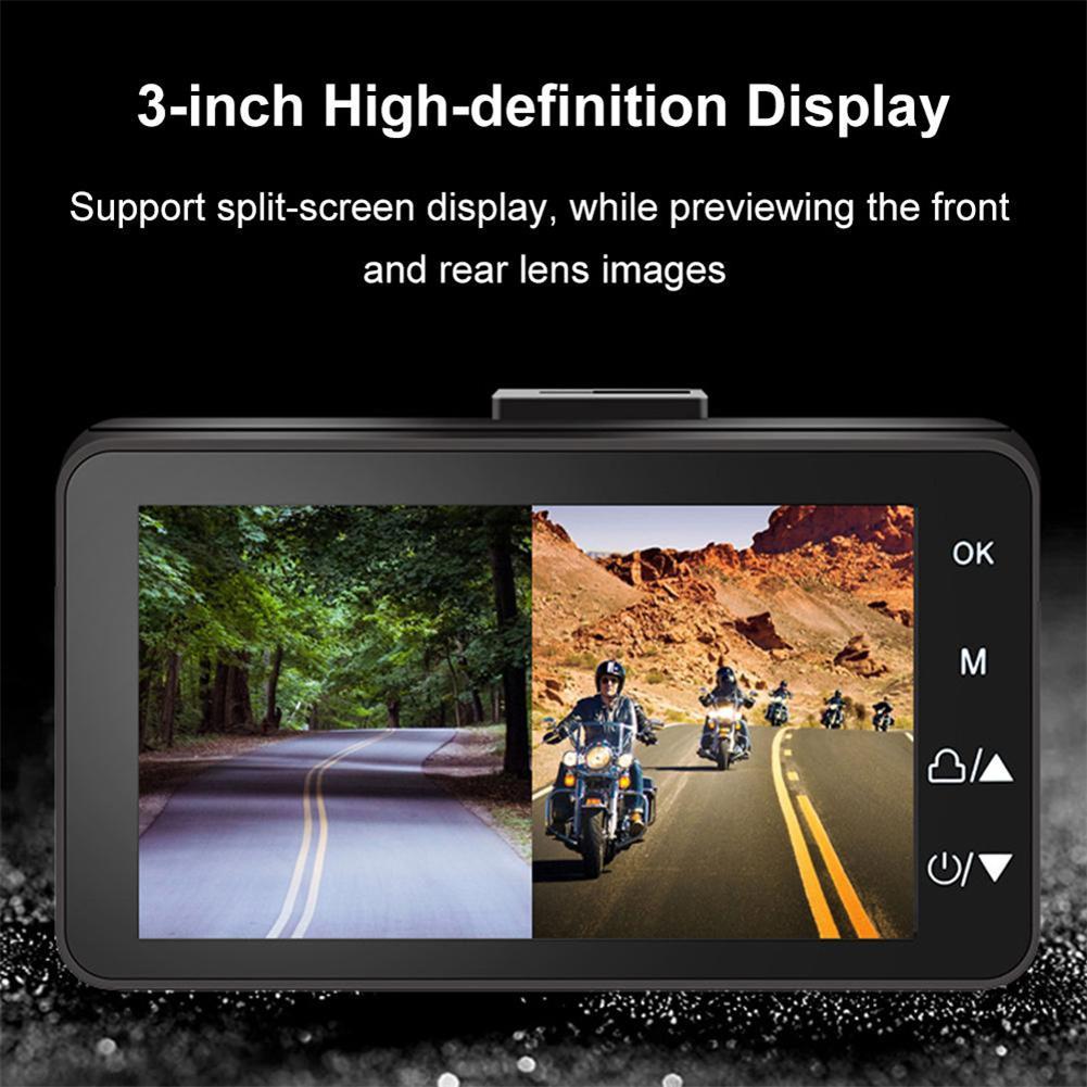 2025 New Motorcycle 3 Inch DVR HD Screen Motorcycle Driving Recorder Front and Rear Camera Dual Video Loop Recording IP65 Waterproof