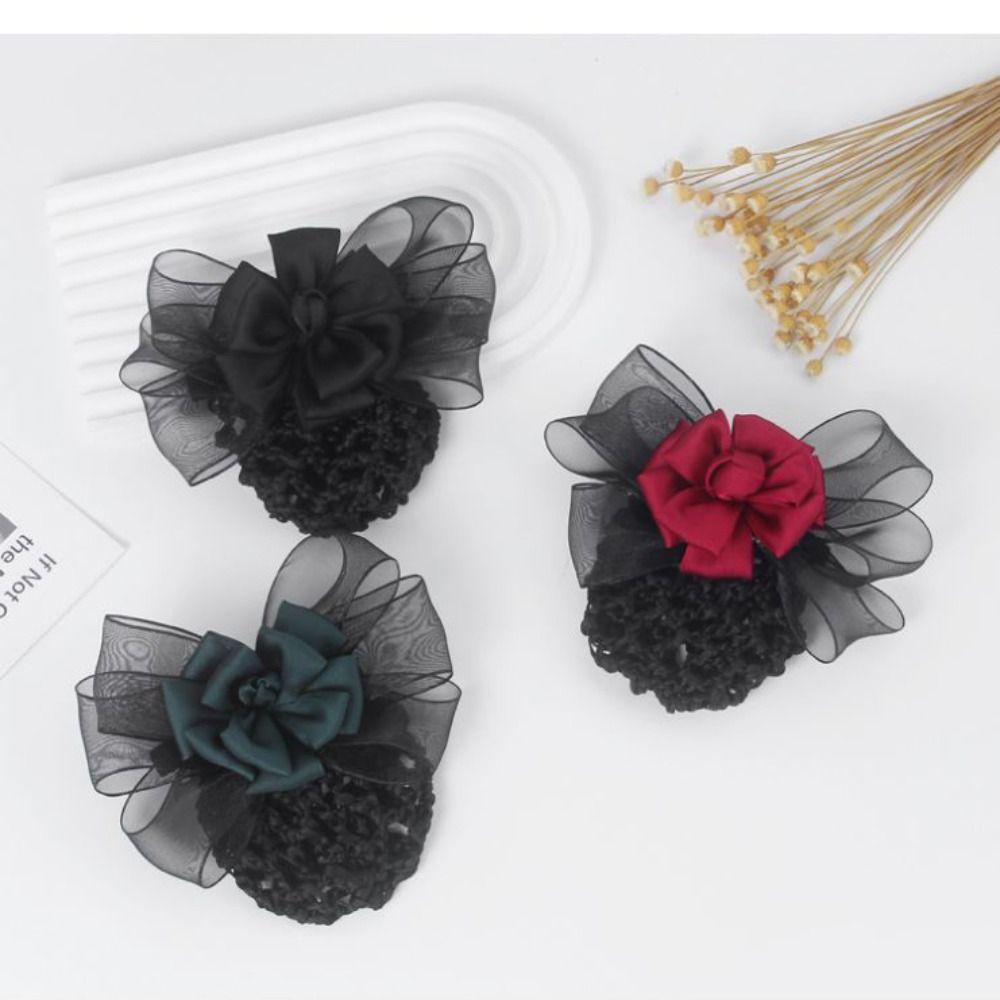 Зажим для хвоста, вязанная крючком булочка, сетка в корейском стиле, сетка для волос с бантом, сладкий цветок, снуд, весенняя заколка, офисная леди