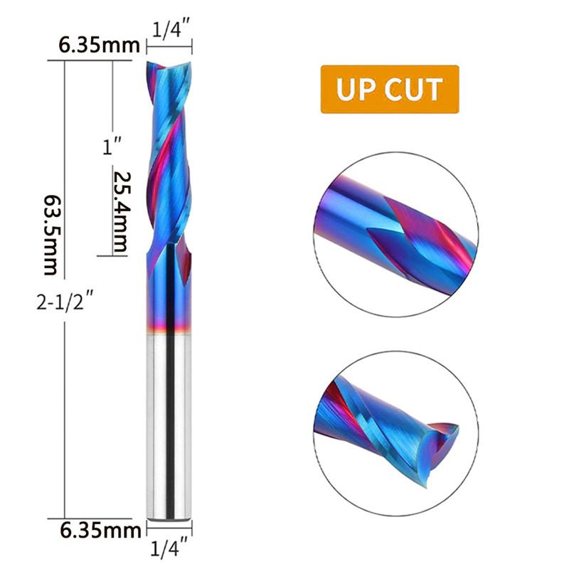 Фреза спиральная 2-заходная с хвостовиком 1/4 дюйма, резка вверх/вниз, твердосплавная фреза, фреза для ЧПУ-роутера, точная канавка