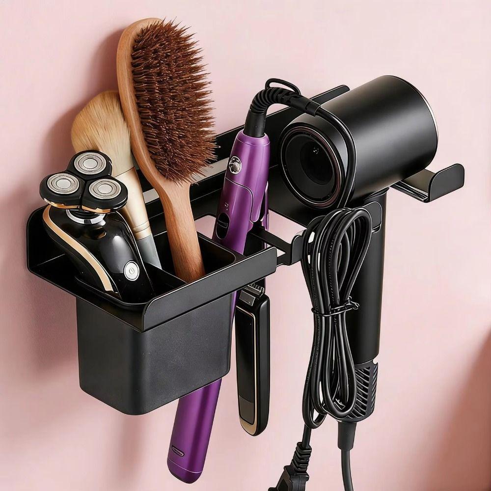 Wall Mounted Hair Dryer Holder Carbon Steel Curling Iron Shelf Toilet Blower Holder  Hairbrush