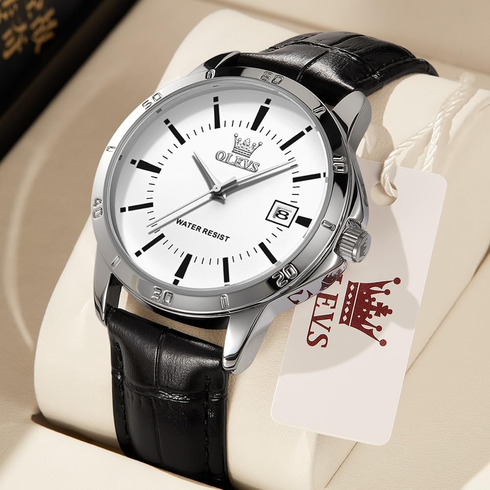 OLEVS кварцевые популярные часы простые стильные кожаные часы с водонепроницаемым календарем роскошные классические часы легко читаемые модные студенческие часы компании белые мужские
