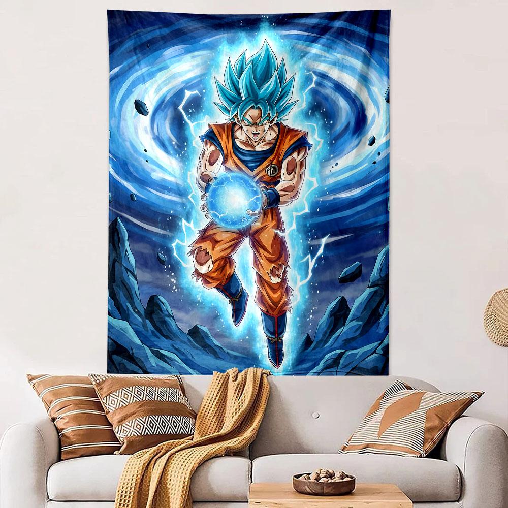 Dragon Ball Z Goku Super Saiyan Blue Kamehameha Energy Wall Tapestry Anime Art Decor for Game Room Bedroom Gift for Fans