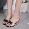Women Slippers Sandals 8Cm Wedge High Heels Transparent Crystal Rhinestone Slippers