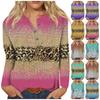 Women's New Button Collar Fashion Print Long Sleeves Retro Print T-Shirt Slim Top Casual Tops