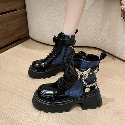 Модные женские ботильоны, зимние, с металлическим украшением в виде бабочек, толстые, 2024, высококачественные, однотонные, модные, новые, женская обувь для отдыха на открытом воздухе