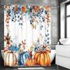 Autumn Harvest Pumpkin Floral Watercolor Shower Curtain, Bathroom Decorative Shower Curtain, Waterproof Shower Curtain with Hook