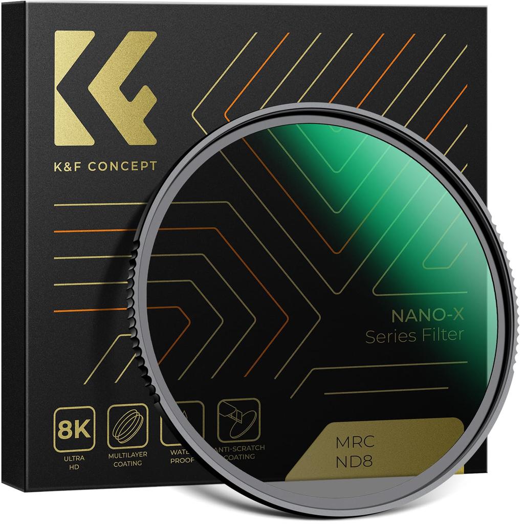 Concept 55mm ND8 Light Control Optical Glass with Thin Water and Oil Repellent K&F Filter, Multi-Layer Coating, Frame, (NANO-X Series) [Manufacturer