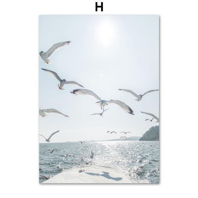 Морской пляж, чайка, тростник, песчаный мост, дерево, настенная живопись на холсте, постеры на скандинавскую тему и принты, настенные панно для декора гостиной