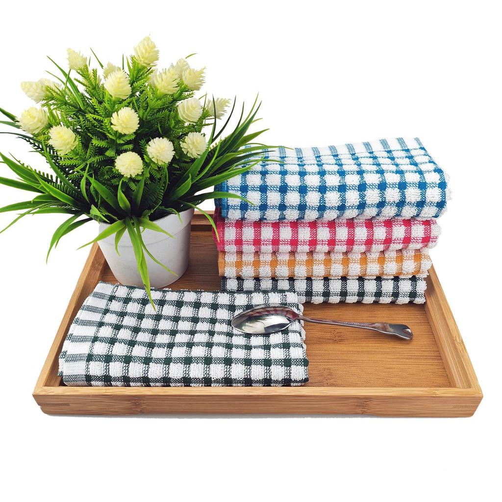 Waffle Plaid Dishcloth Set: Napkin, Tea Towel, Kitchen Towel, Scouring Pad, Cleaning Cloth.