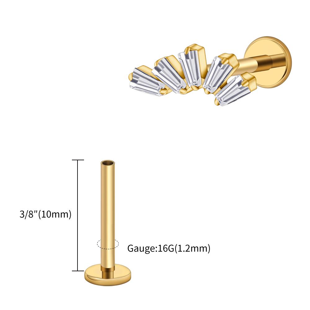Правый Большой ASTM F136 Титан 16G Багет Кластерный Цирконий Лабрет Штифт Трапеция Хрящ Уха Мочка Уха Пирсинг