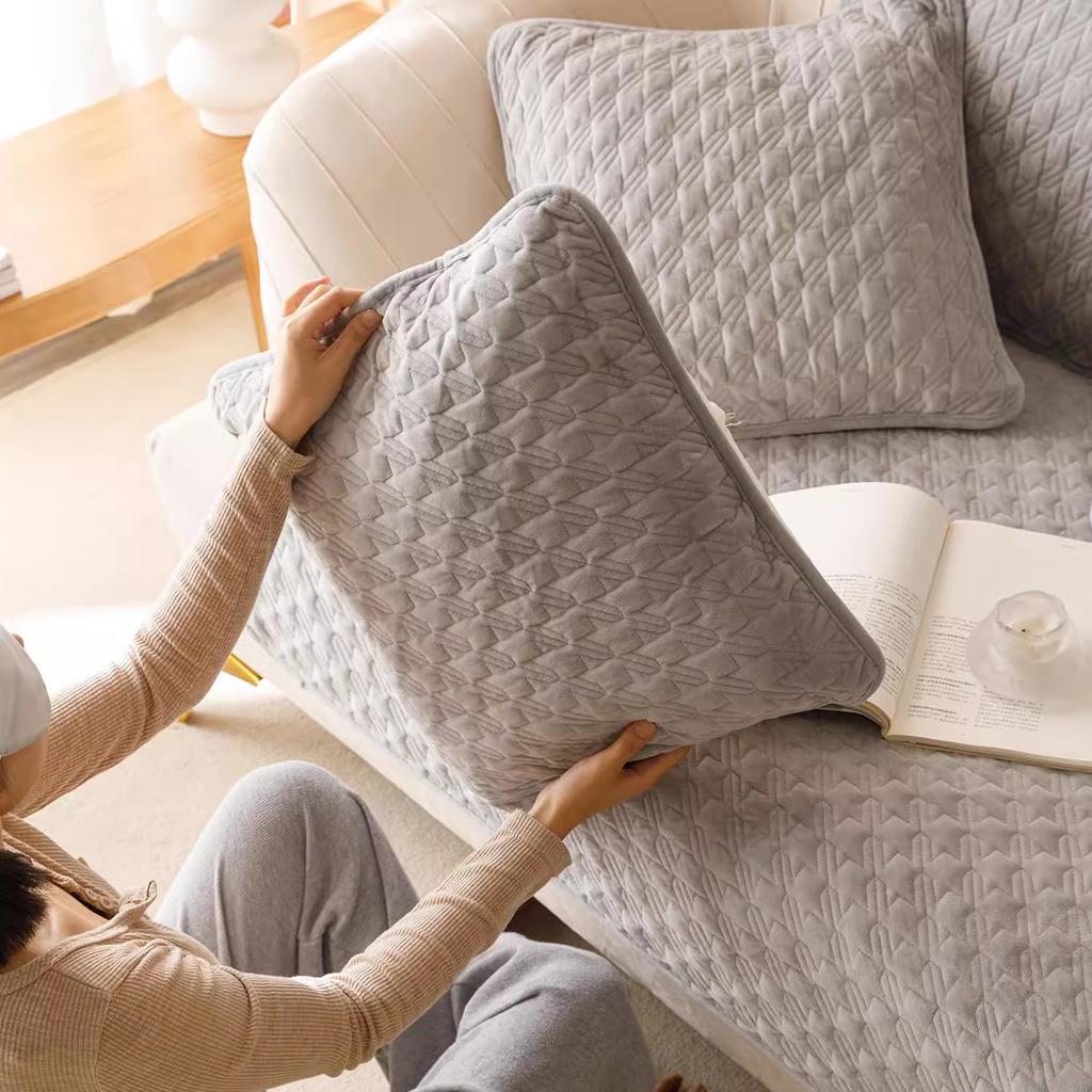 Sofa Cushion Winter Short Plush Anti Slip Simple Modern Light Luxury Style Seat Cushion Seasonal Leather Sofa Cover Cloth Towel
