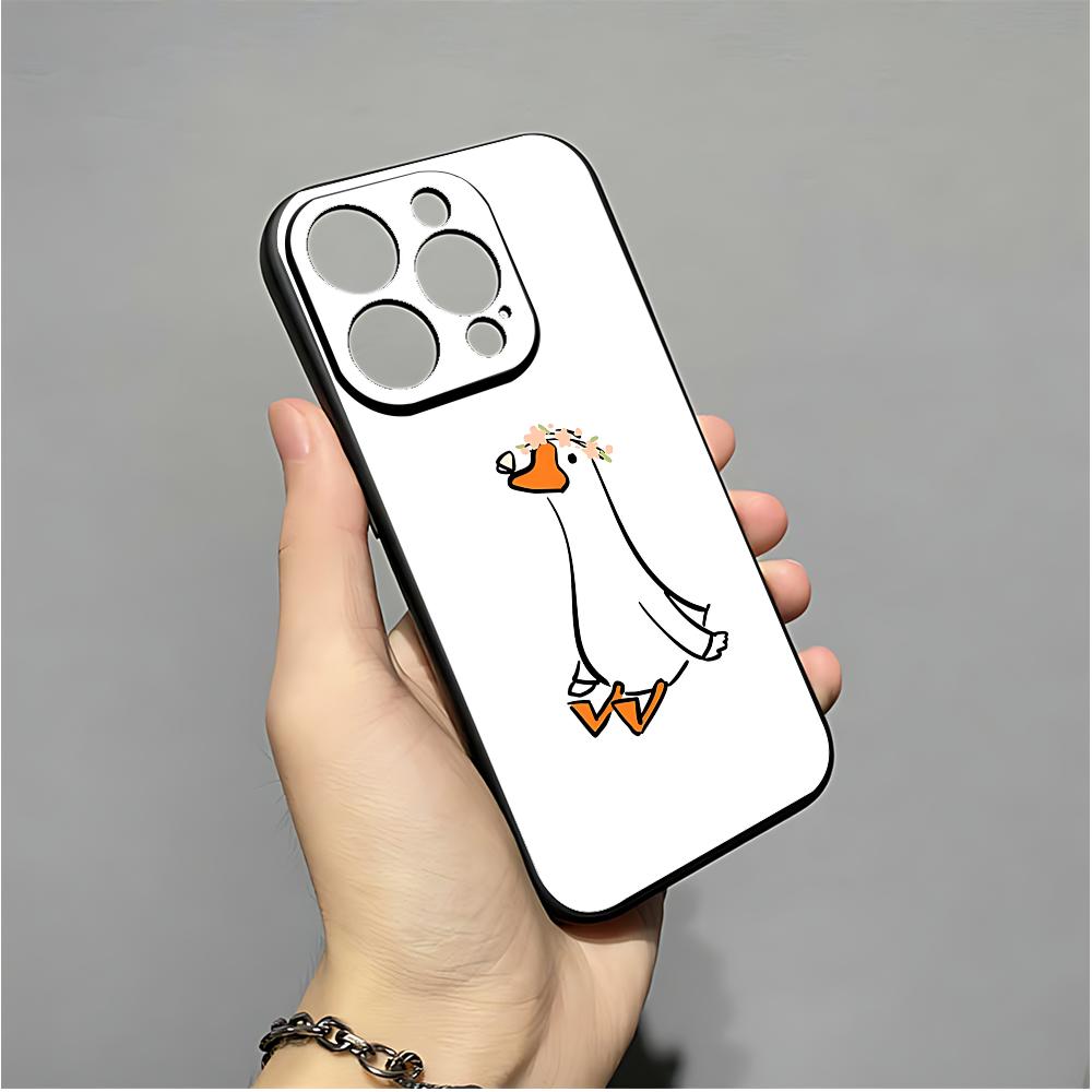 Милый Мультяшный Гусь Чехол для Телефона Для IPhone 16,15,14,13,12,11,XS,XR,X,8,7,Pro,Max,Plus,mini Силиконовый Черный Чехол