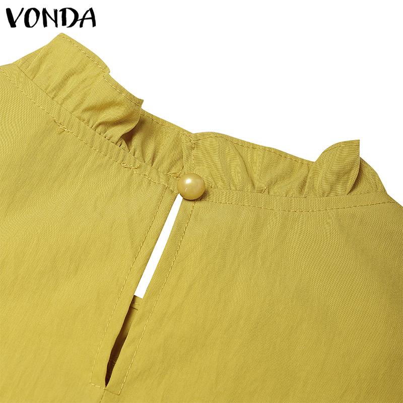 VONDA Женская повседневная блузка с оборками, круглым вырезом, летняя, с короткими рукавами-буфами, плиссированная