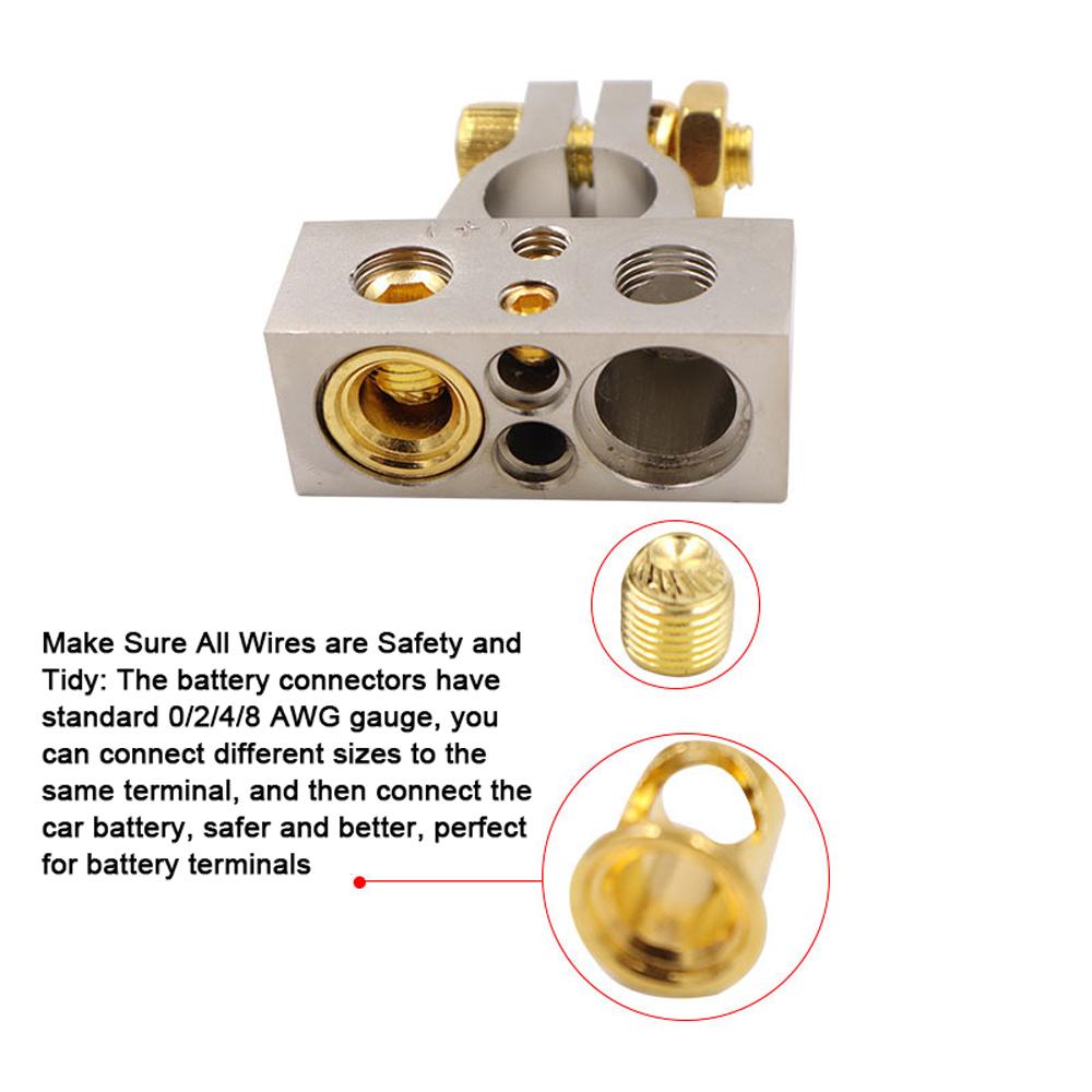 Car Battery Terminal Connectors 0 2 4 8 Gauge AWG Battery Terminal Clamps Car Audio Modification Battery Heads with Shims Protector Cover 12-48V