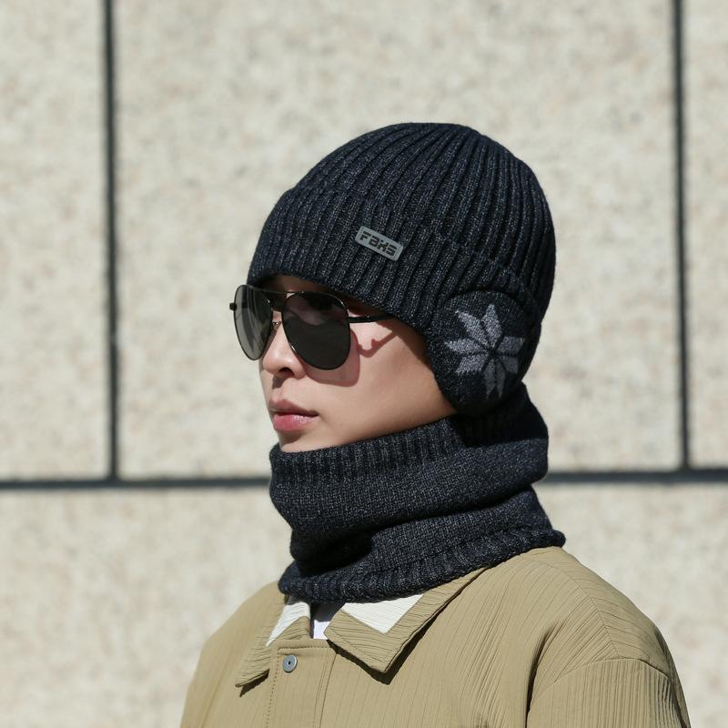 Hat Men'S Winter Fleece Thickened Warm Neck Protector Knitted Hat Men'S Ear Protector Cold-Proof Wool Hat Cycling Pullover Hat