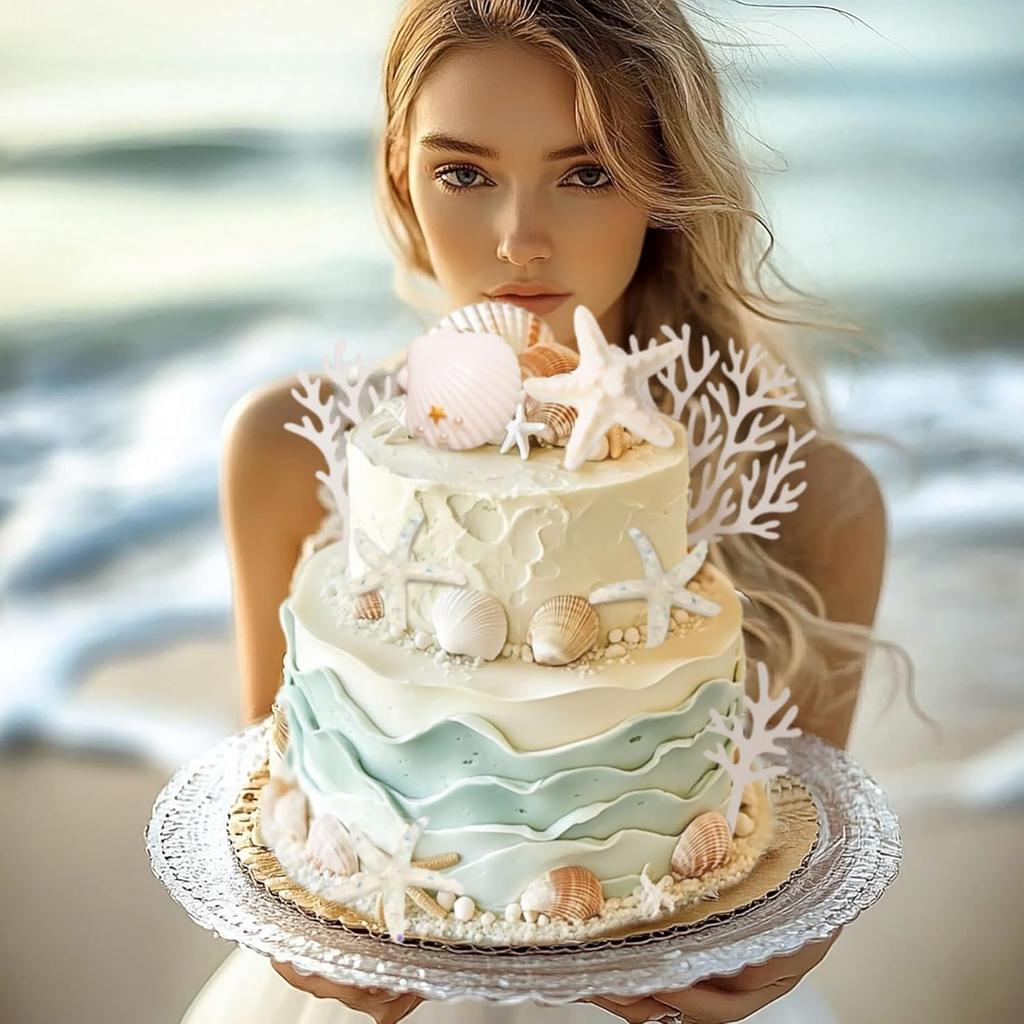 Shells Cake Toppers Under the Sea Ocean Cake Decorations Summer Starfish Cake Toppers Decor For Beach Theme Party Favor Supplies