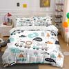 Cartoon Animals On Train Pattern Bedding Duvet Cover Set  (1*Duvet Cover 2*Pillowcases, Without Duvet Insert)