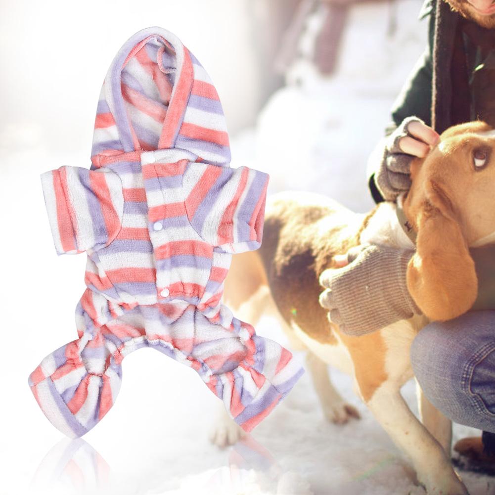 Домашний питомец Собака Кошка Коралловый флис Милая одежда Ночная одежда Сохраняет тепло Дизайн с капюшоном для осени и зимы Полосатый узор