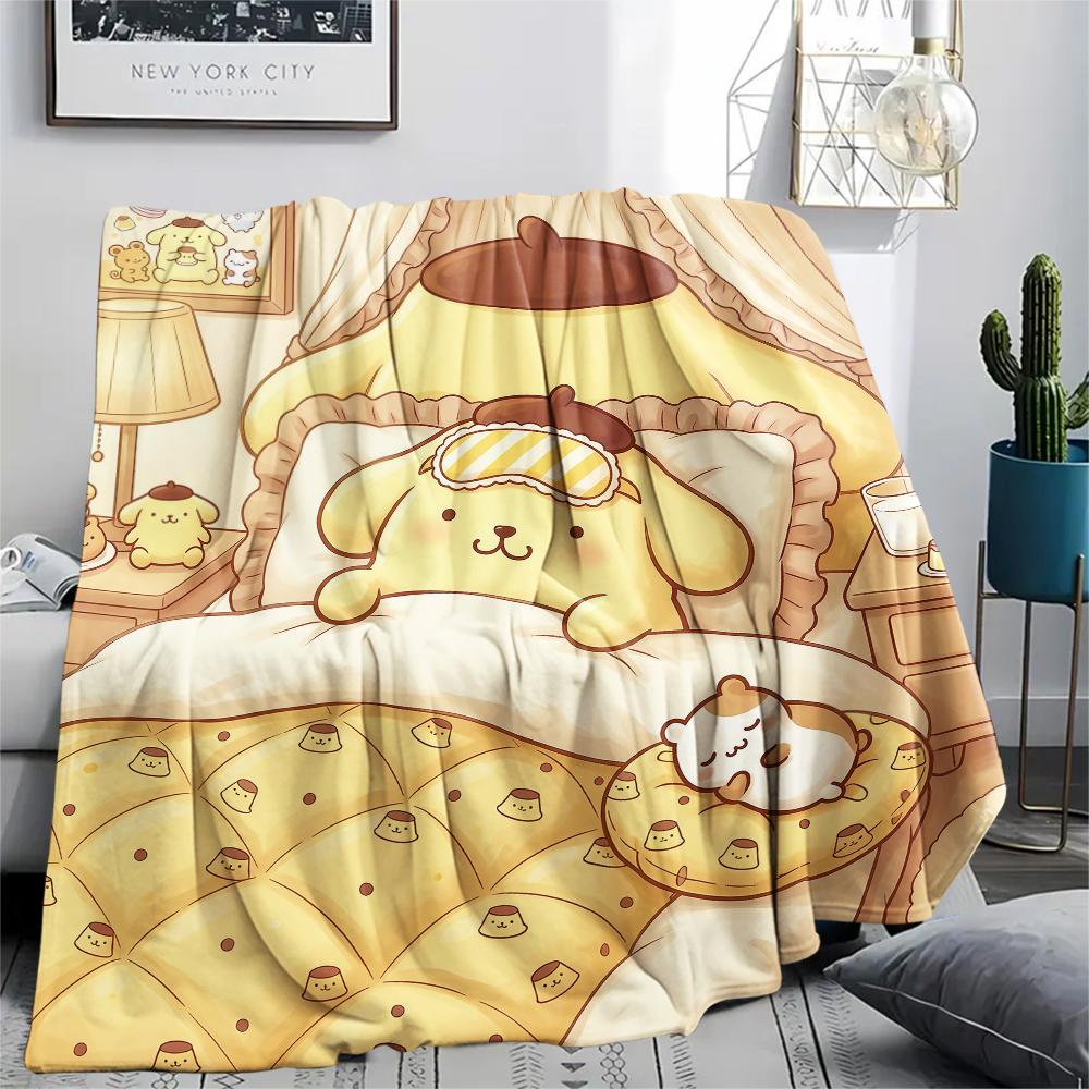 1 шт. Фланелевое одеяло с принтом Pompompurin, Высокое качество, Для всех сезонов, Декор для дома, Тепло и уют, Идеально для Рождественских подарков