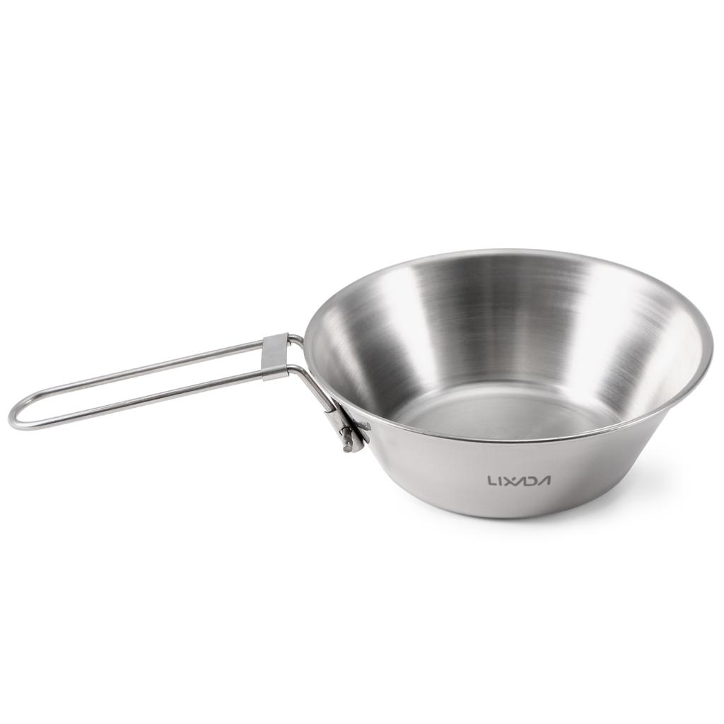 Чаша Lixada из нержавеющей стали со складной ручкой для кемпинга, пешего туризма, пикника