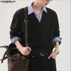 INCERUN Autumn Winter Men Patchwork Lapel Neck Long Sleeve Casual Texture Pullovers
