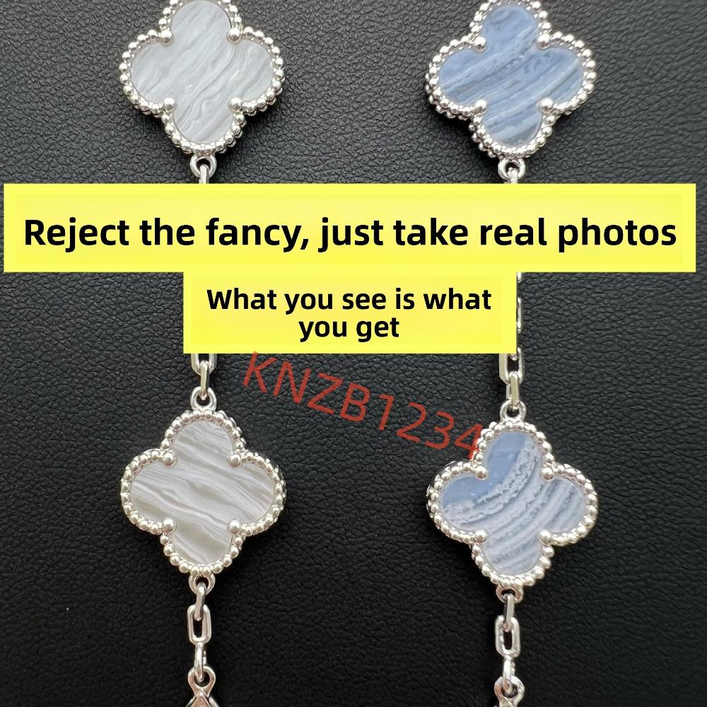 Браслет «Четырехлистный клевер» с пятью цветками, версия High, натуральный фиолетовый халцедон, лазерная CNC-резьба, 18 карат, не тускнеющий, женский браслет