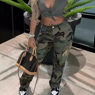 Новый стиль женской уличной моды, брюки-карго с камуфляжным принтом и множеством карманов, универсальные рабочие брюки