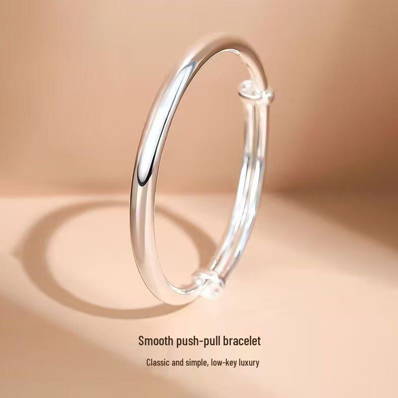 999.9 Pure Silver Bangle - Women's Sterling Silver Bracelet, Qixi Valentine's Day Gift for Wife or Girlfriend