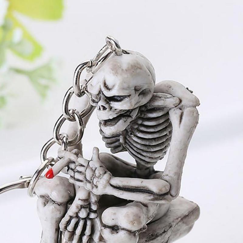 2 Pcs Skeleton On Toilet Key Chain Key Ring Novelty Gift Rubber / Metal Ring